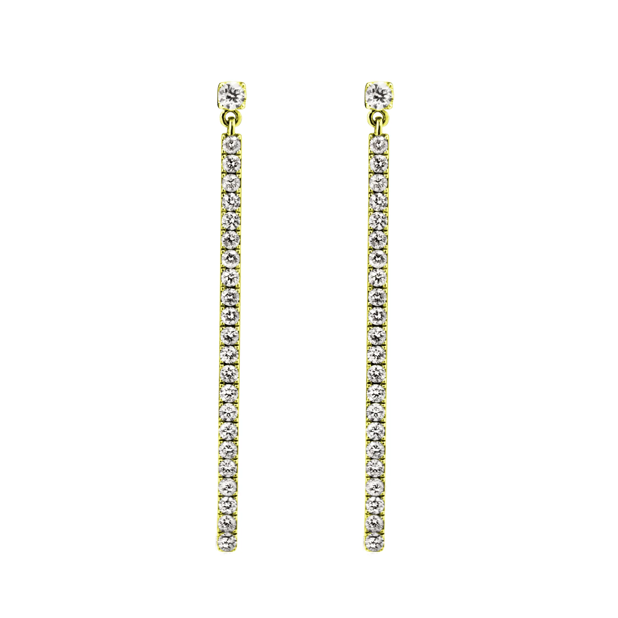 18ct Yellow Gold Gatsby Pave Set Diamond Bar Drop Earrings