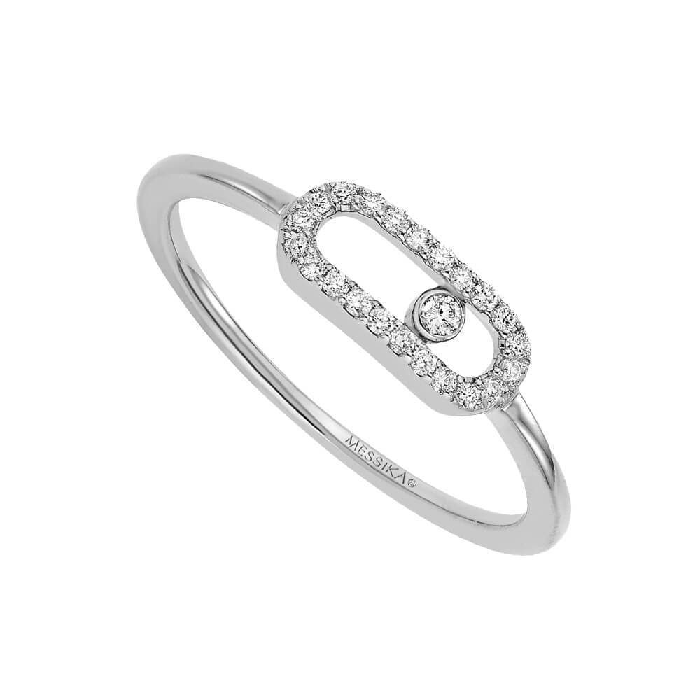 18ct White Gold Move Uno Single Diamond And Pave Set Ring