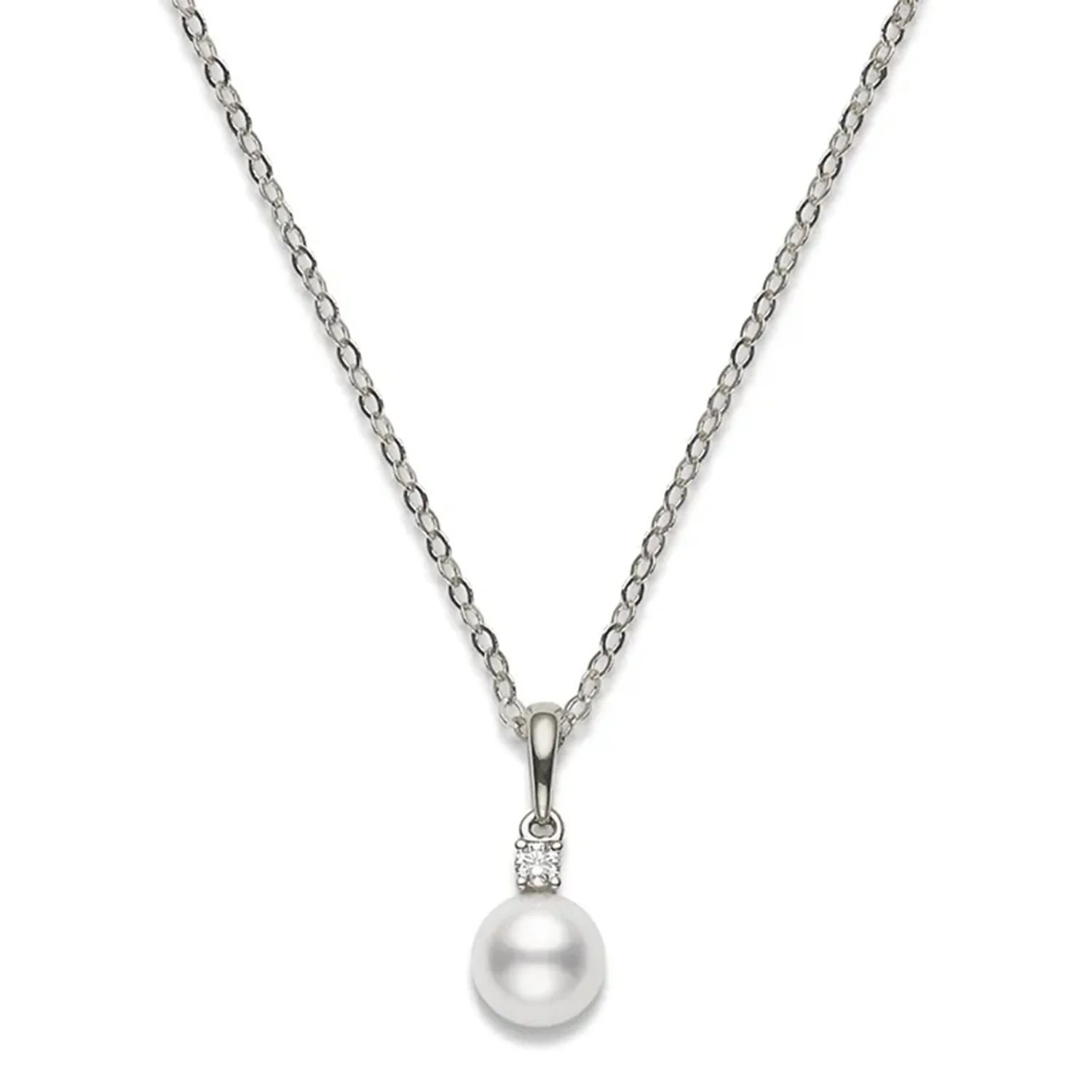 18ct White Gold AA Grade Akoya Cultured Pearl & Diamond Pendant