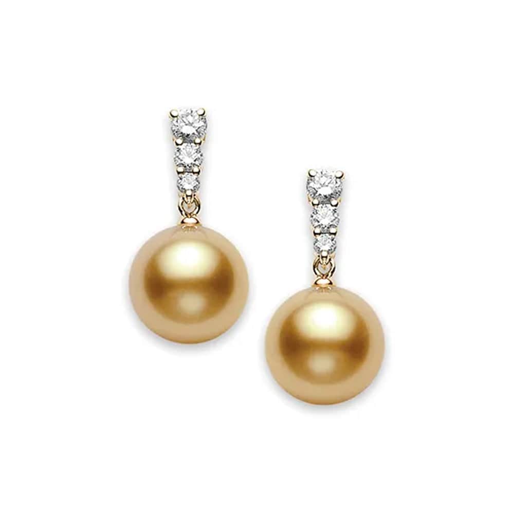 Morning Dew 18ct Yellow Gold Golden South Sea Pearl And Diamond Earrings