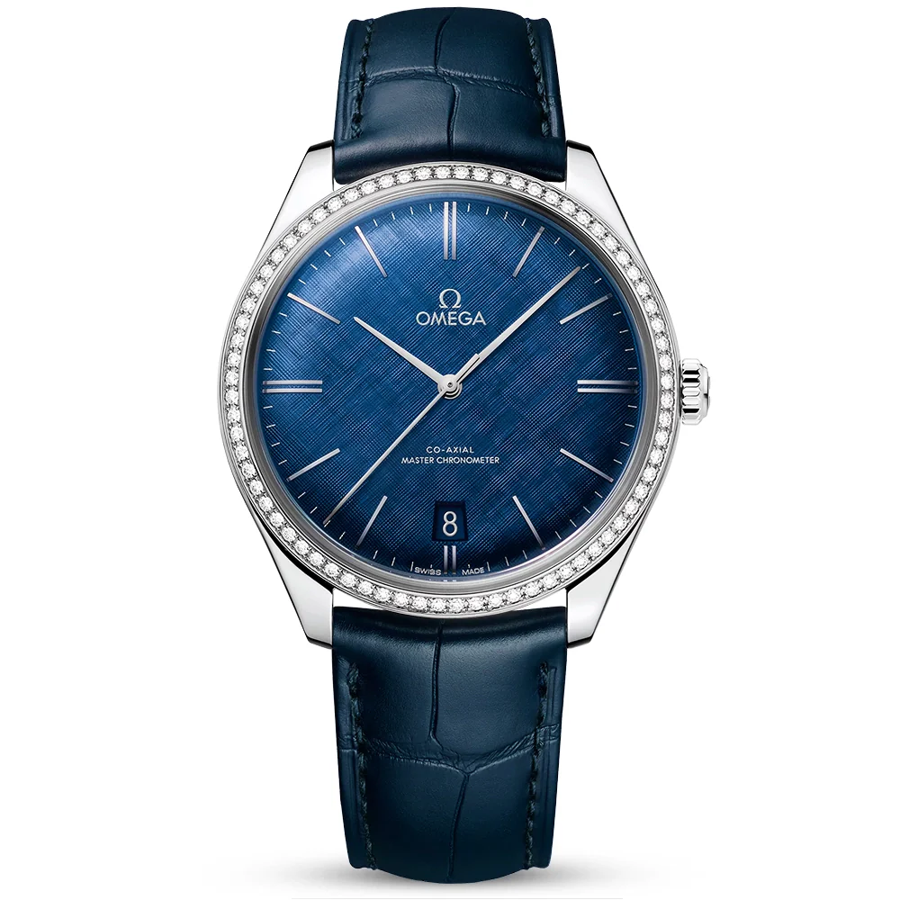 De Ville Tresor 40mm Blue Silk Dial Diamond Set Strap Watch