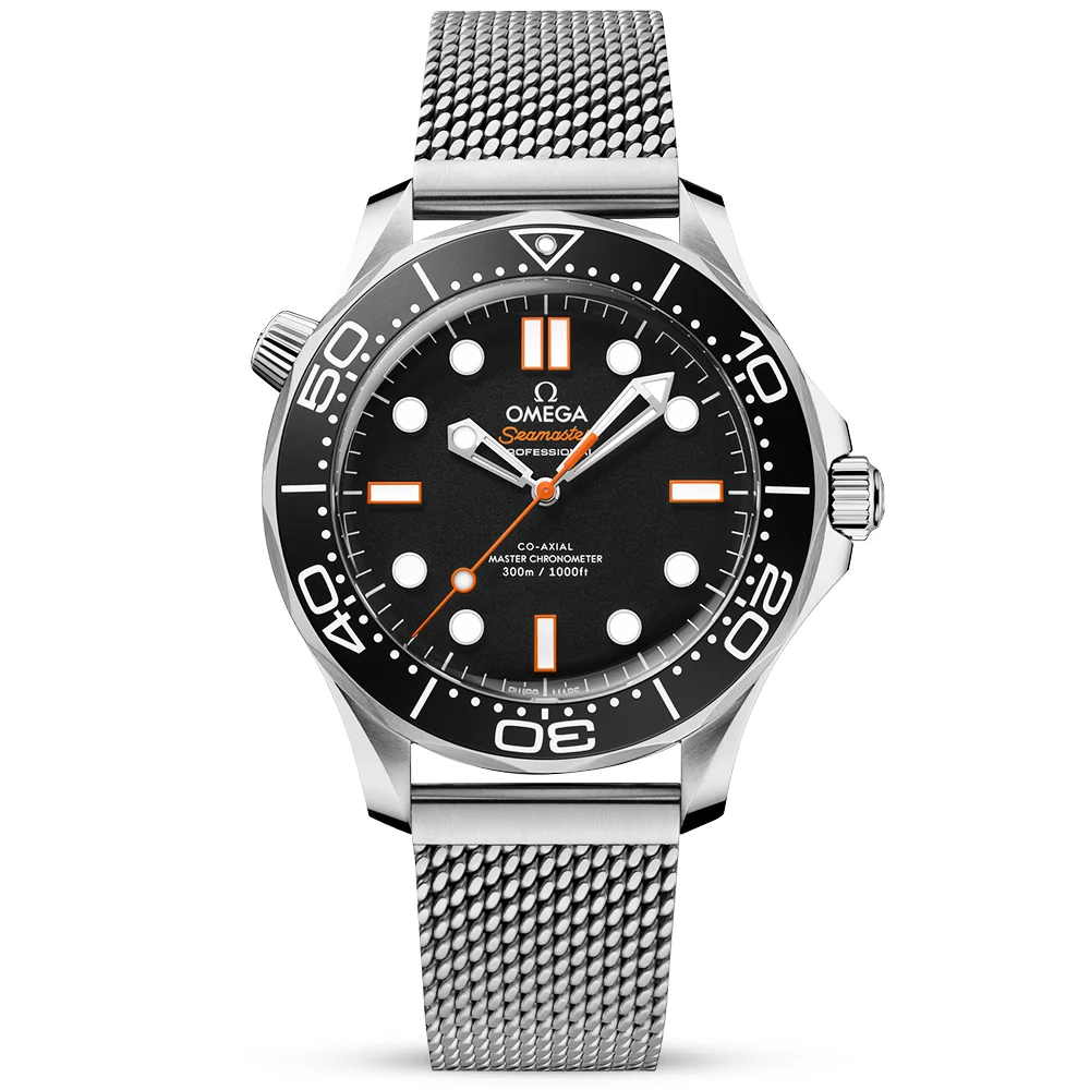 Seamaster Diver 300m 42mm Black & Orange Dial Mesh Bracelet Watch