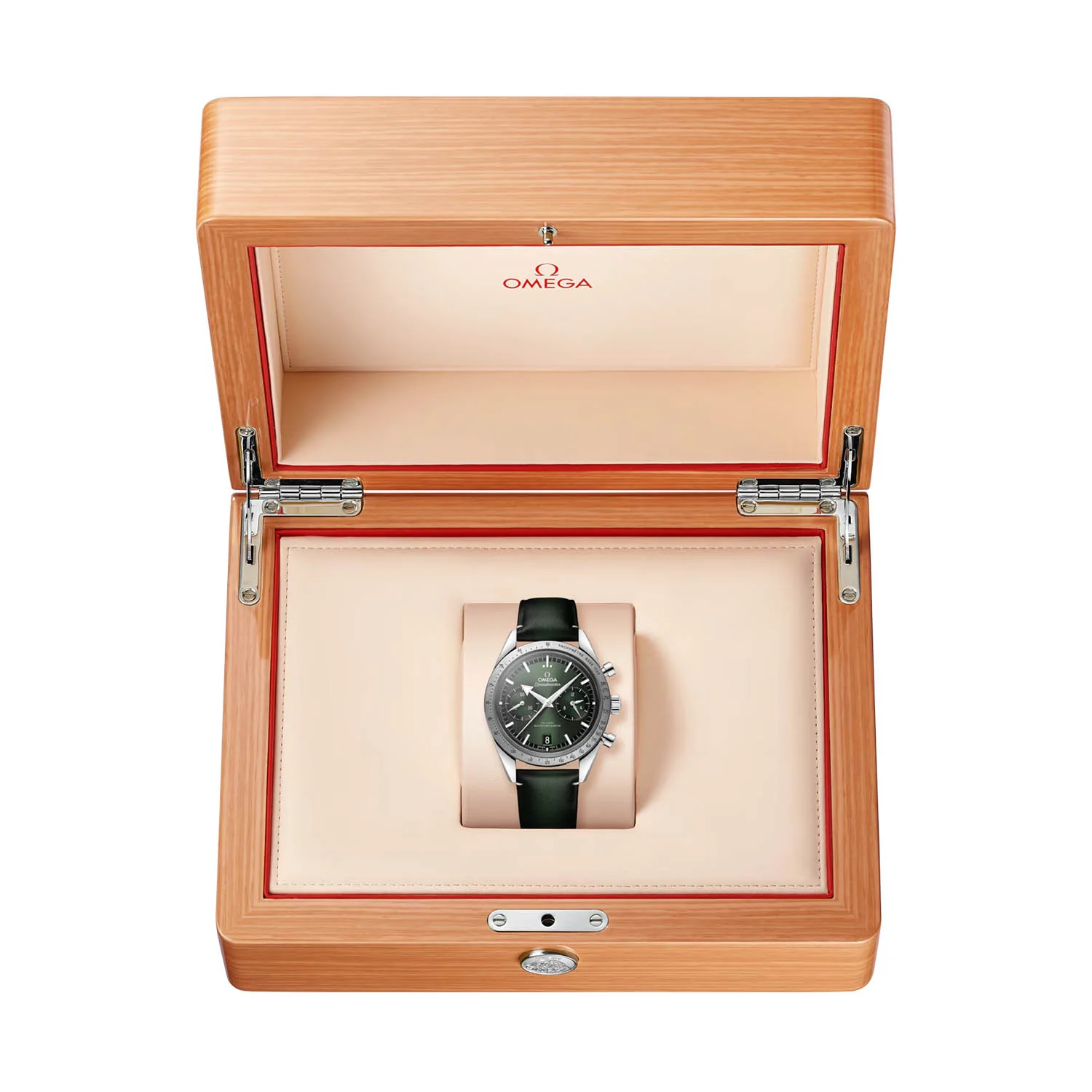 Speedmaster '57 40.5mm Green Dial Chronograph Leather Strap Watch - Image 2