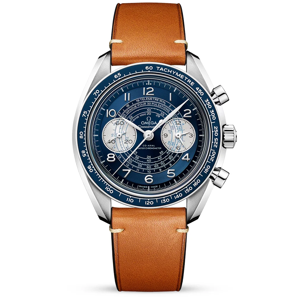 Speedmaster Chronoscope 43mm Blue Dial Mens Leather Strap Watch