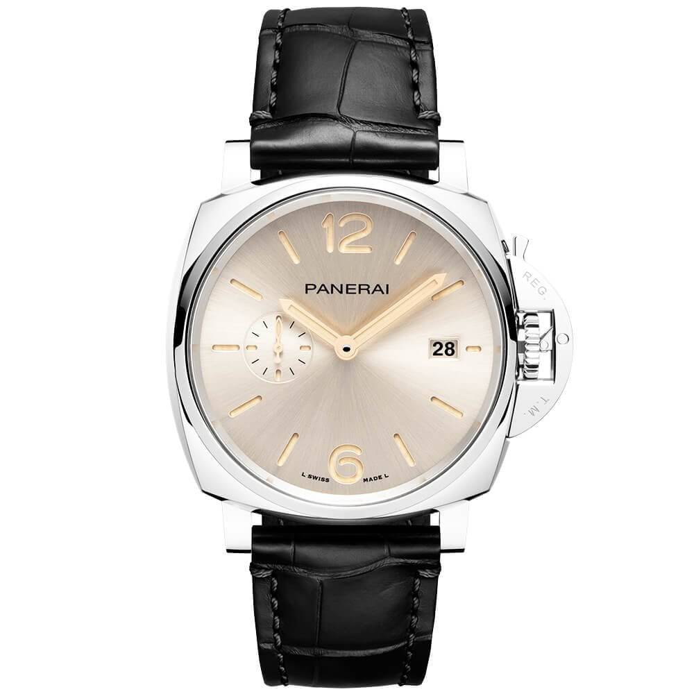 Luminor Due 42mm Ivory/Rose Dial Men's Automatic Leather Strap Watch