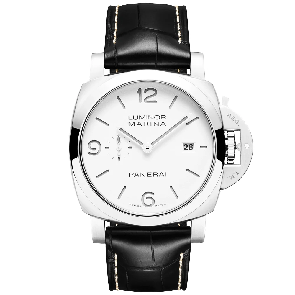 Luminor Marina Steel White Dial 44mm Automatic Black Strap Watch