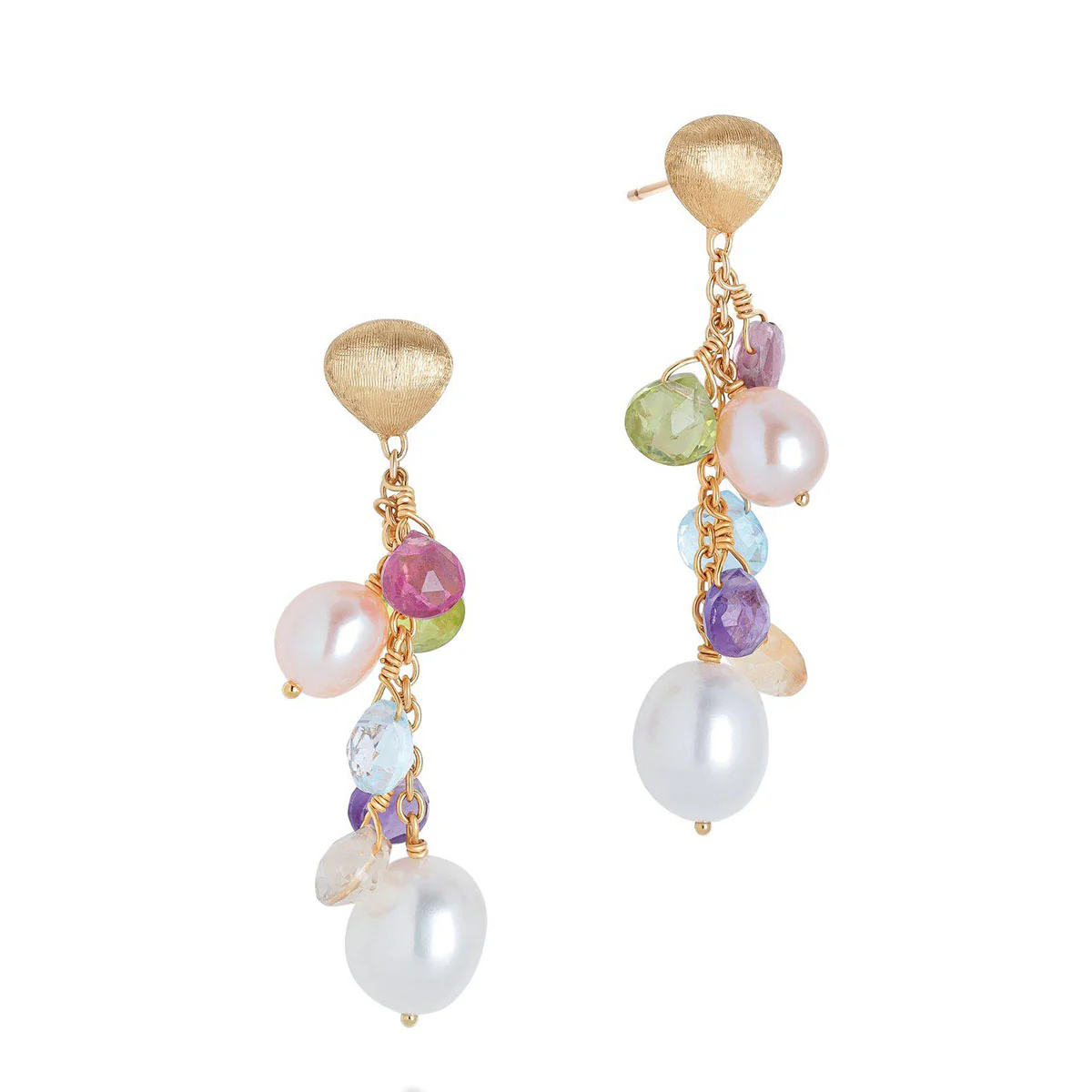 Paradise 18ct Yellow Gold Multicoloured Gemstone & Pearl Earrings
