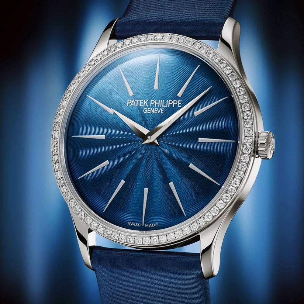 Calatrava 35mm 18ct White Gold Blue Dial Diamond Set Bezel Ladies Watch - Image 2