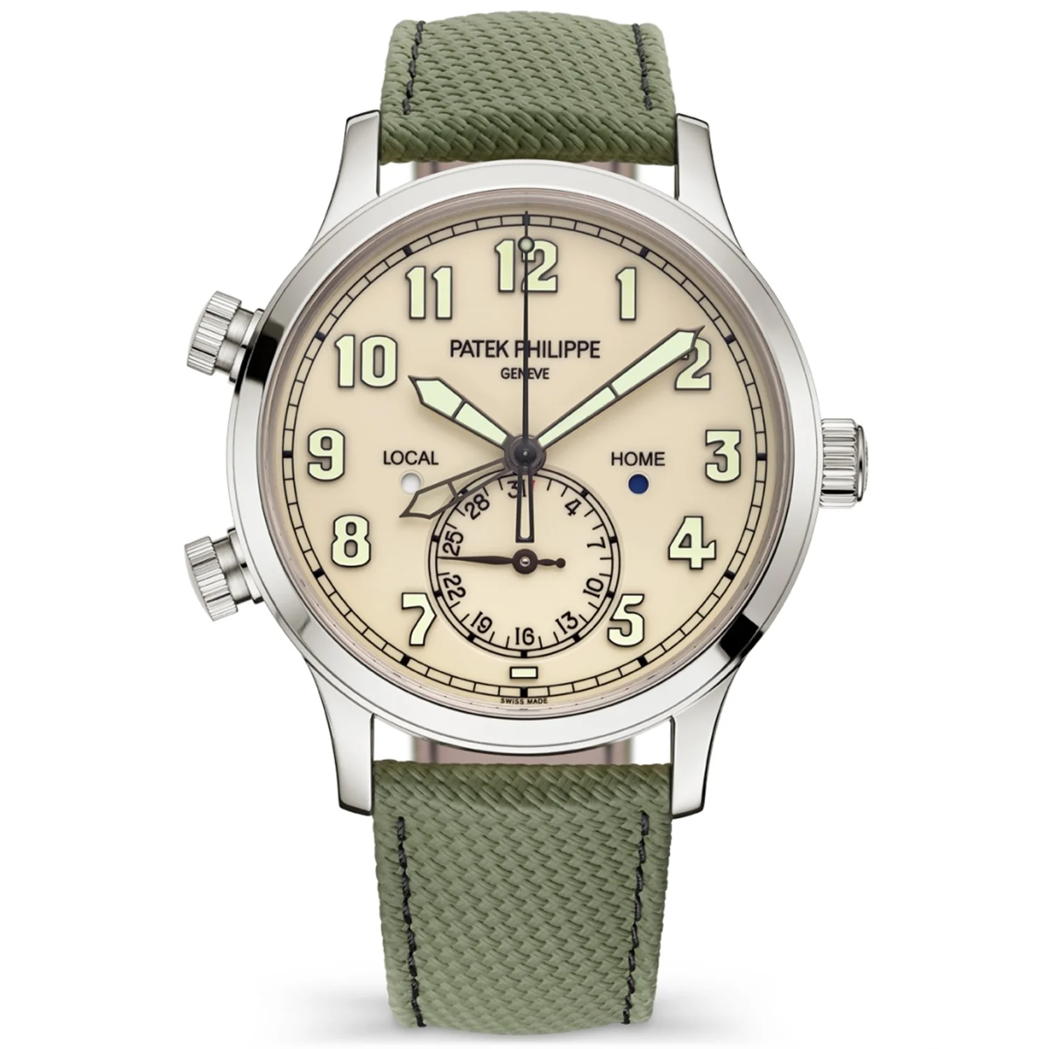 Calatrava Pilot Travel Time 42mm 18ct White Gold Ivory Dial Watch