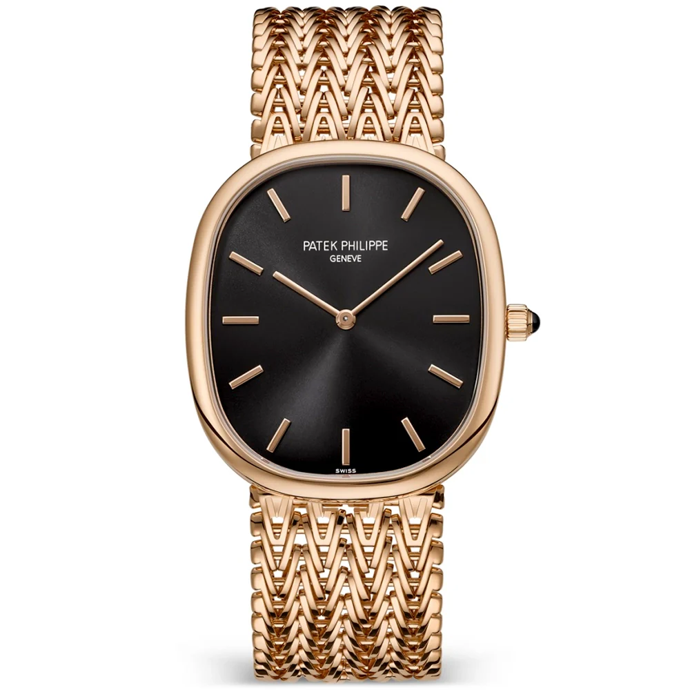 Golden Ellipse 18ct Rose Gold Ebony Black Dial Milanese Bracelet Watch