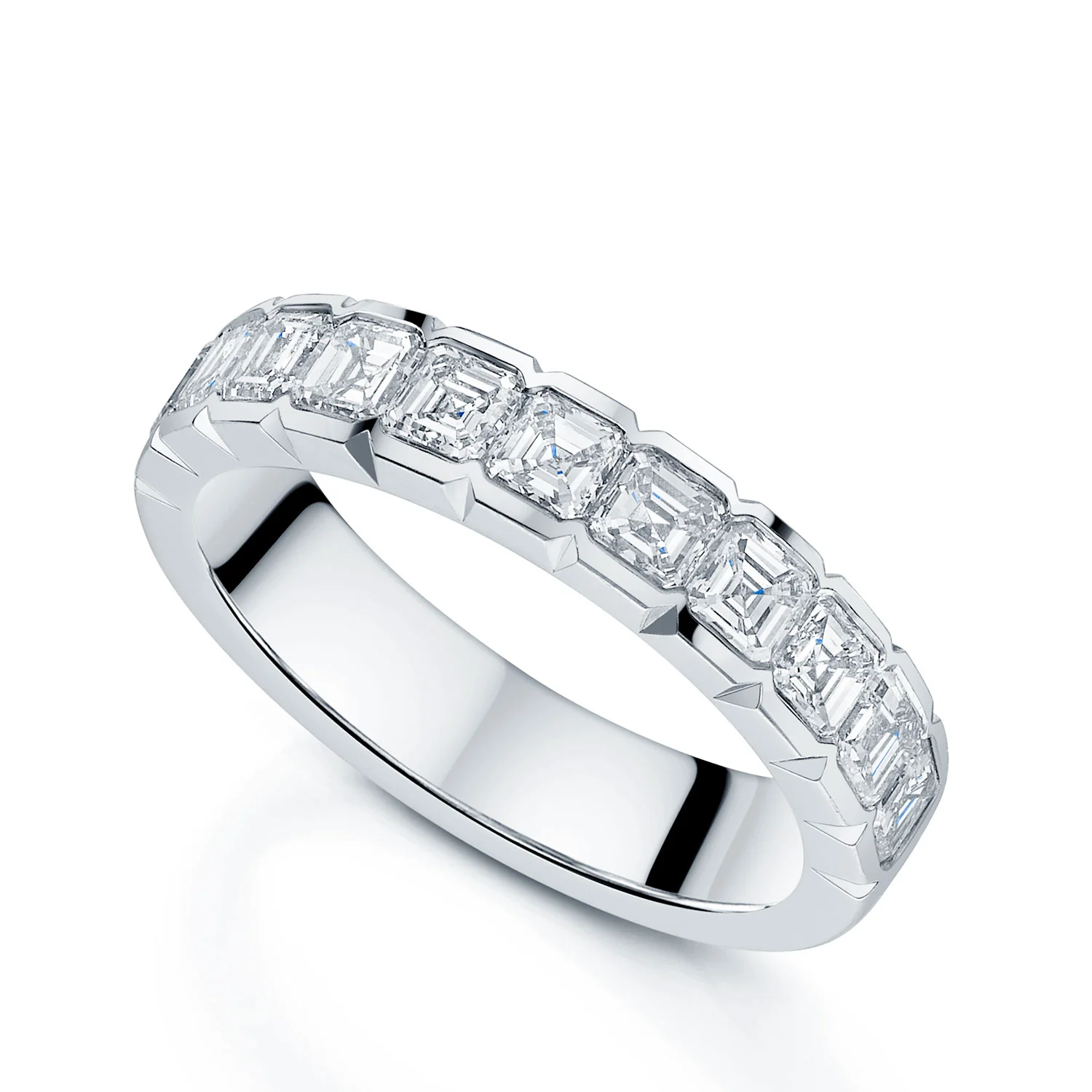 Platinum Asscher Cut Diamond Channel Set Half Eternity Ring