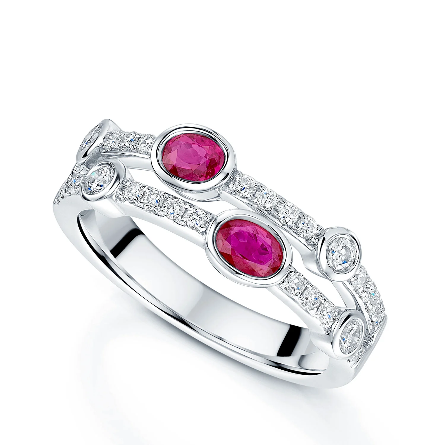 Platinum Cabochon Cut Ruby And Diamond Dress Ring