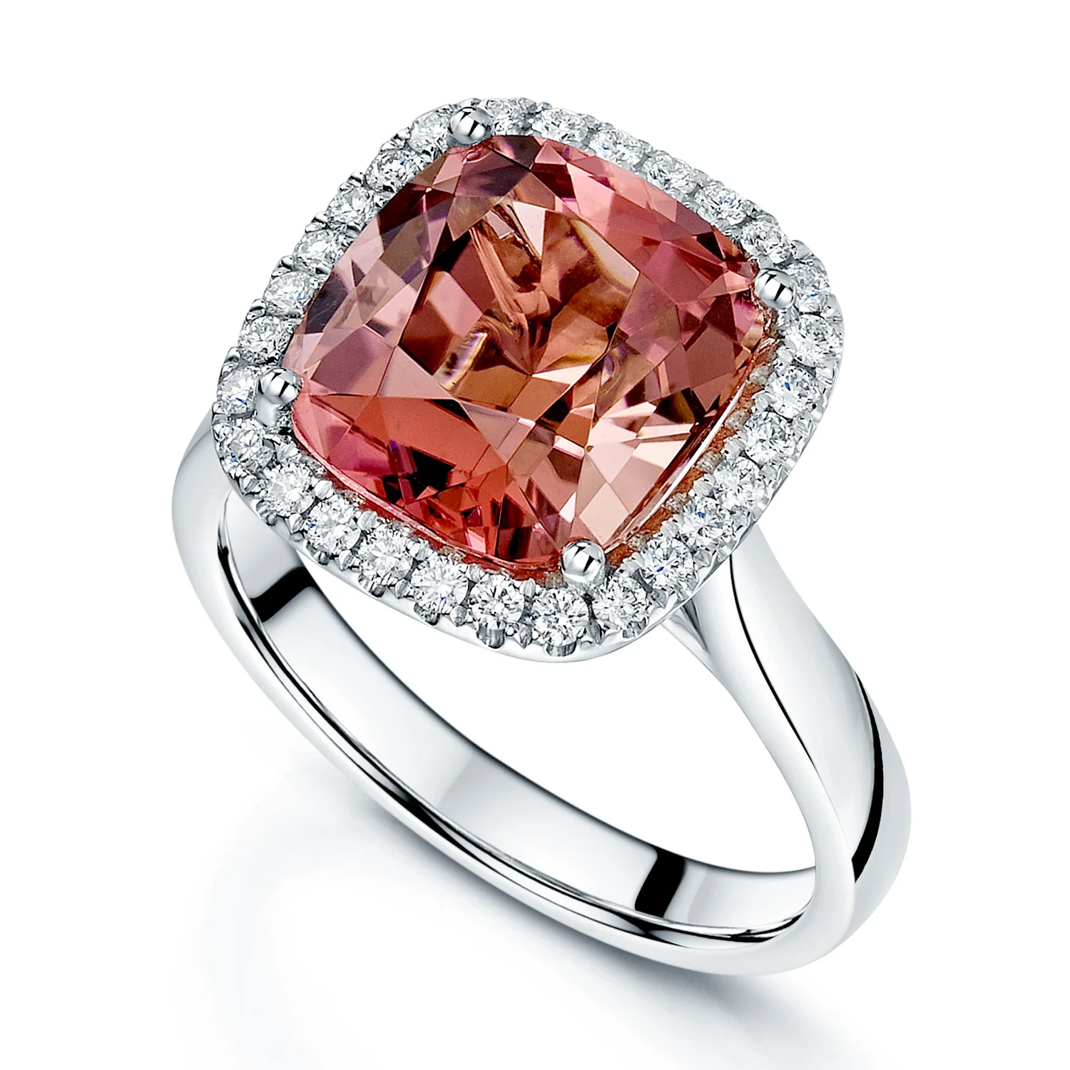Platinum Cushion Cut Pink Tourmaline And Diamond Halo Surround Dress Ring