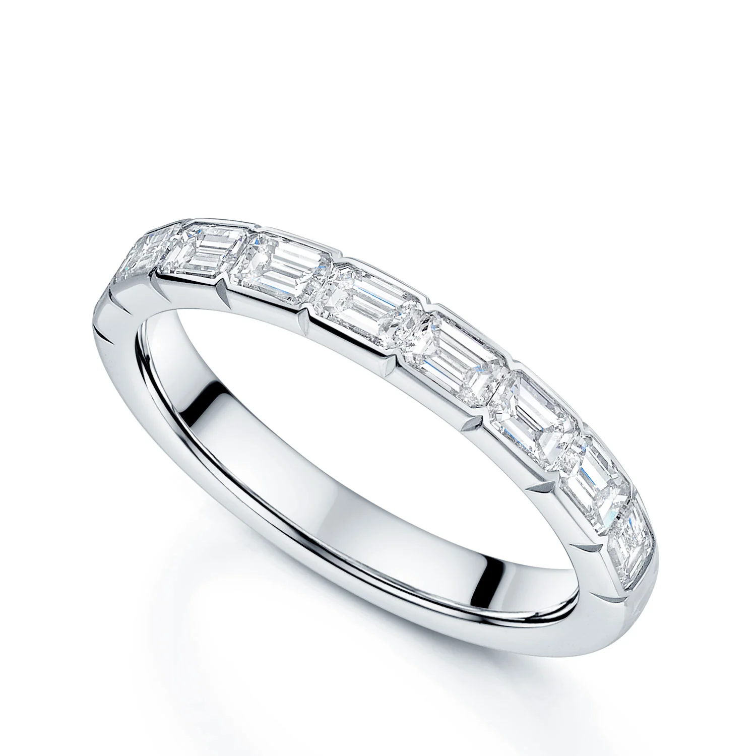 Platinum Emerald Cut Diamond Half Eternity Ring