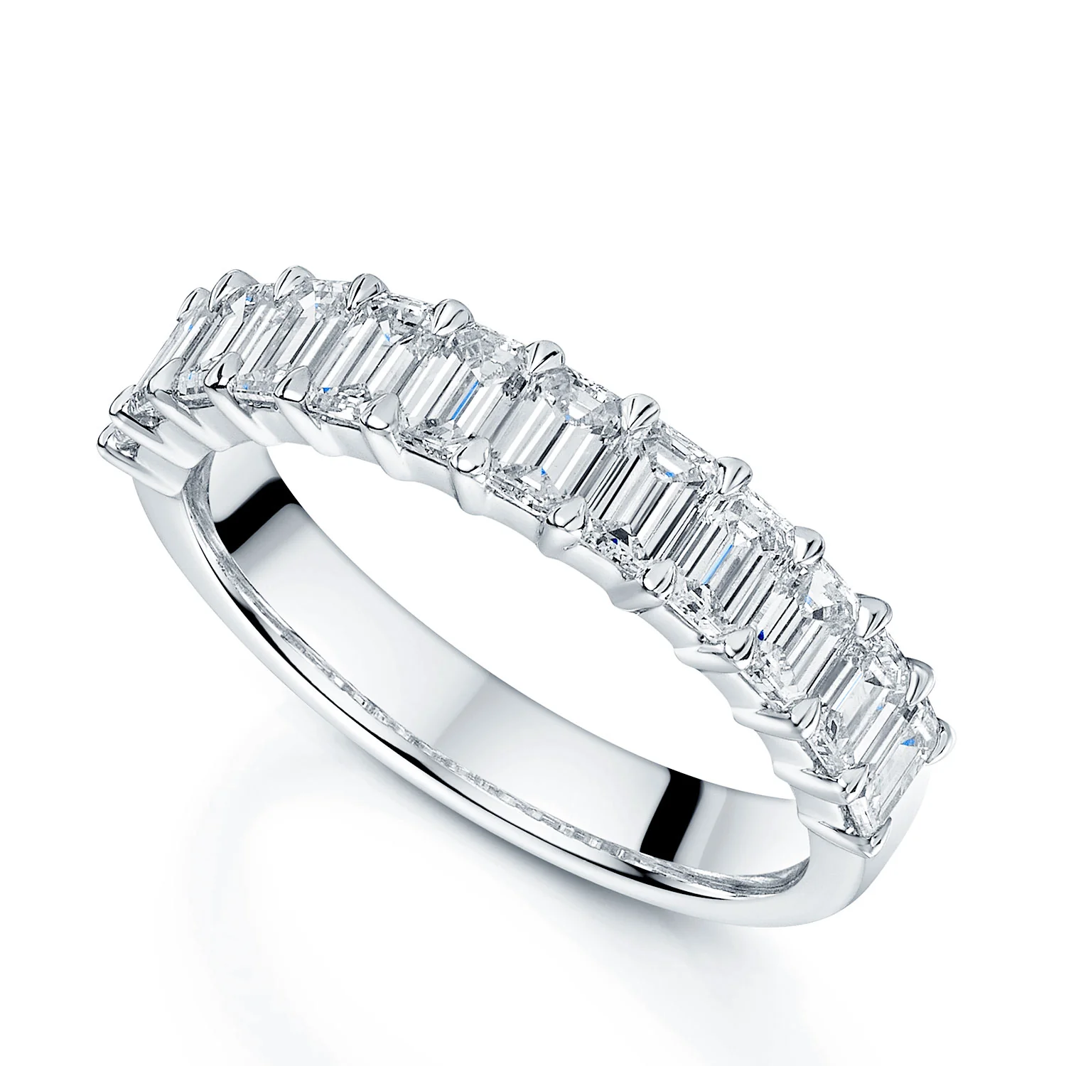 Platinum Emerald Cut Diamond Half Eternity Ring