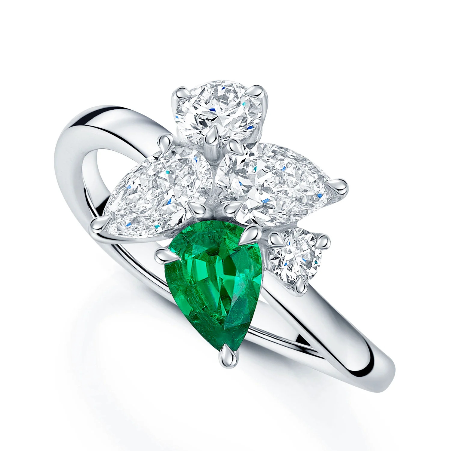 Platinum GIA Certificated Emerald And Diamond Dress Ring