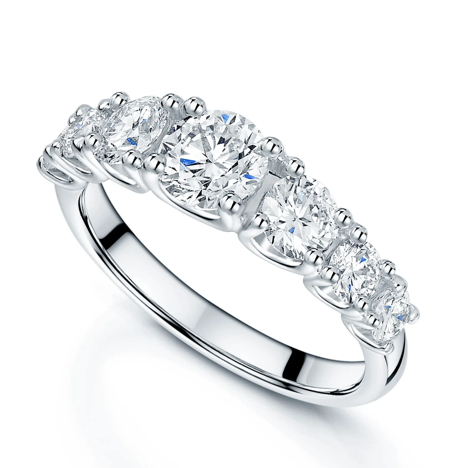 Platinum GIA Certificated Round Brilliant-Cut Diamond Seven Stone Half Eternity Ring
