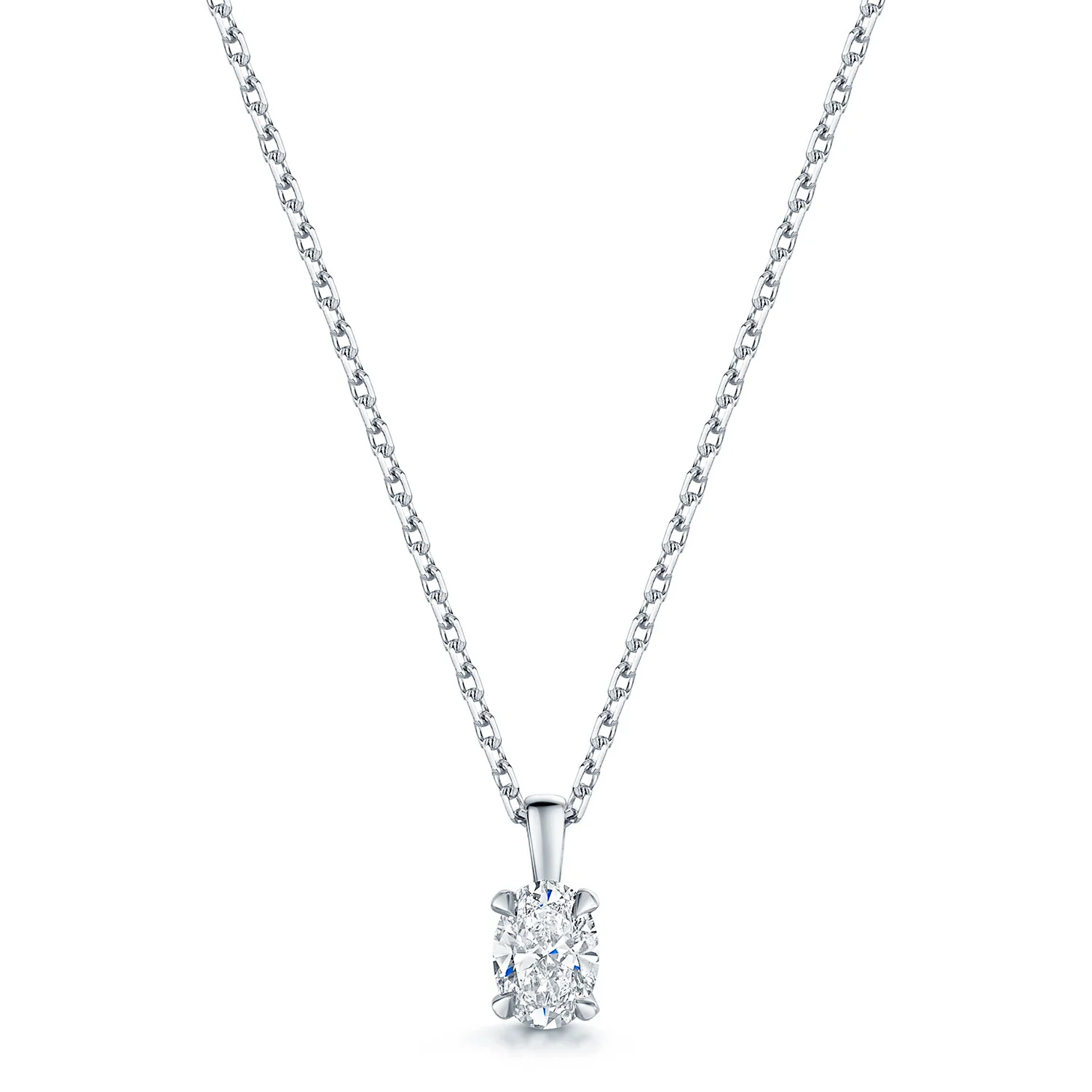 Platinum Oval Cut Diamond Single Stone Pendant