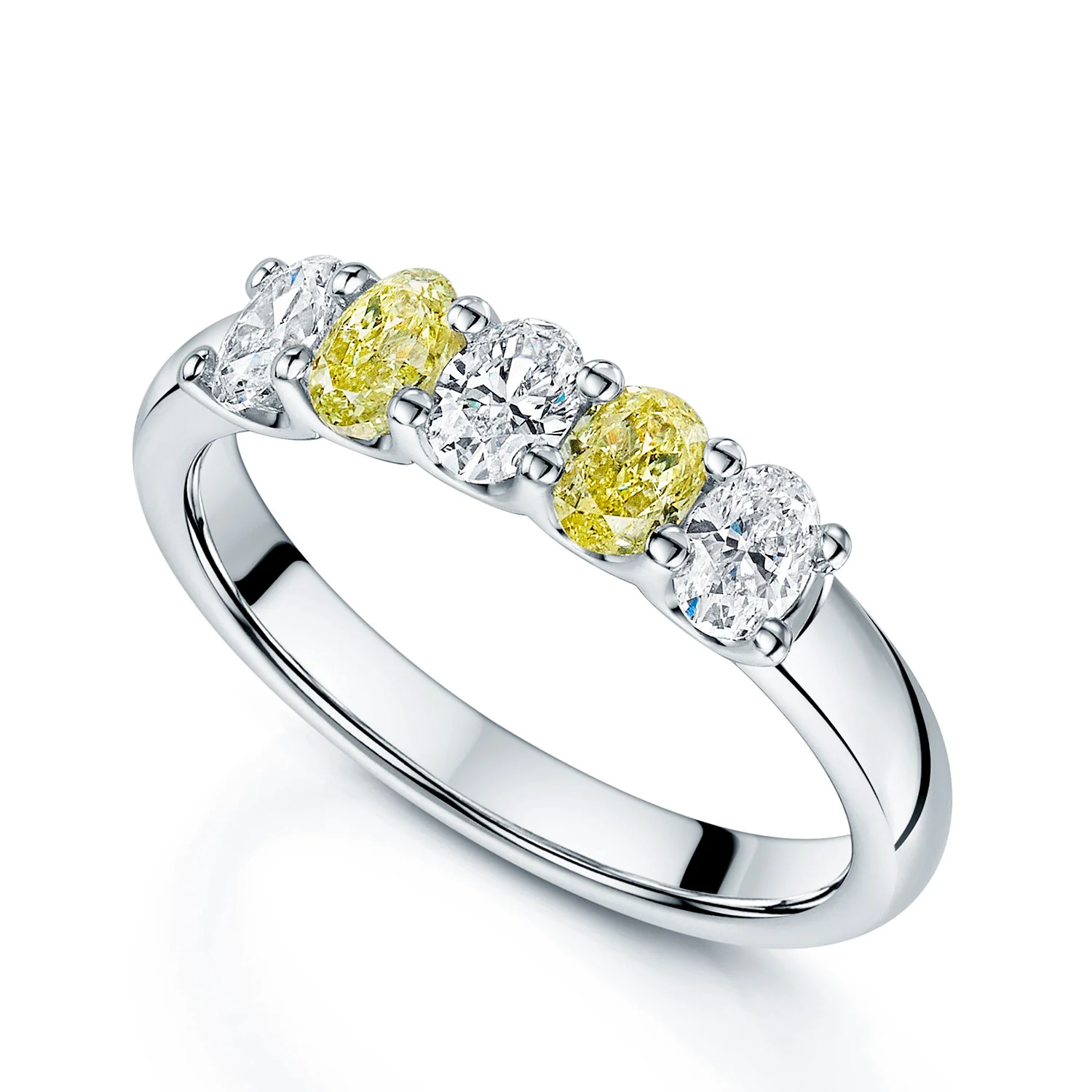 Platinum Oval Diamond And Fancy Yellow Diamond Five Stone Dress Ring