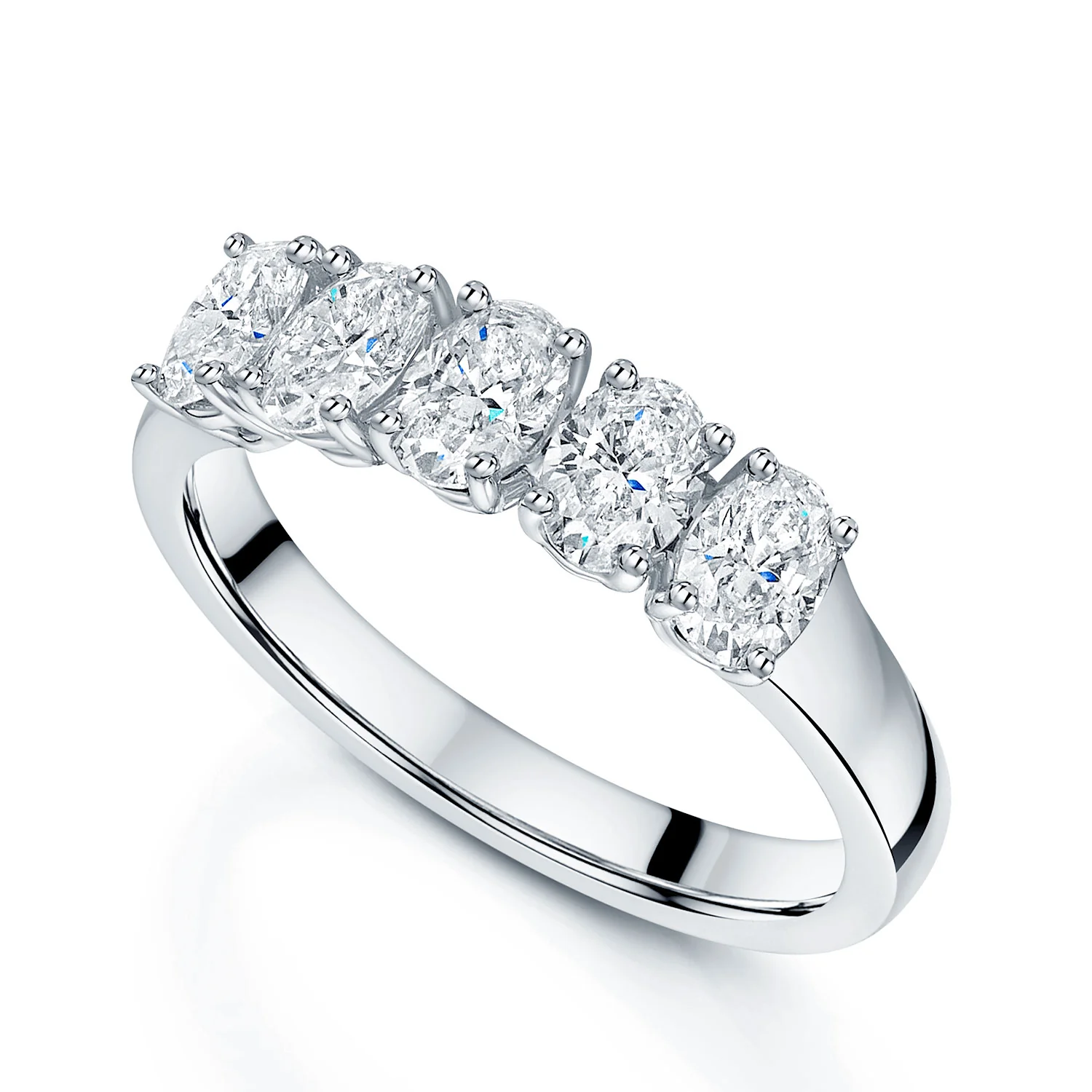 Platinum Oval Cut Diamond Five Stone Eternity Ring