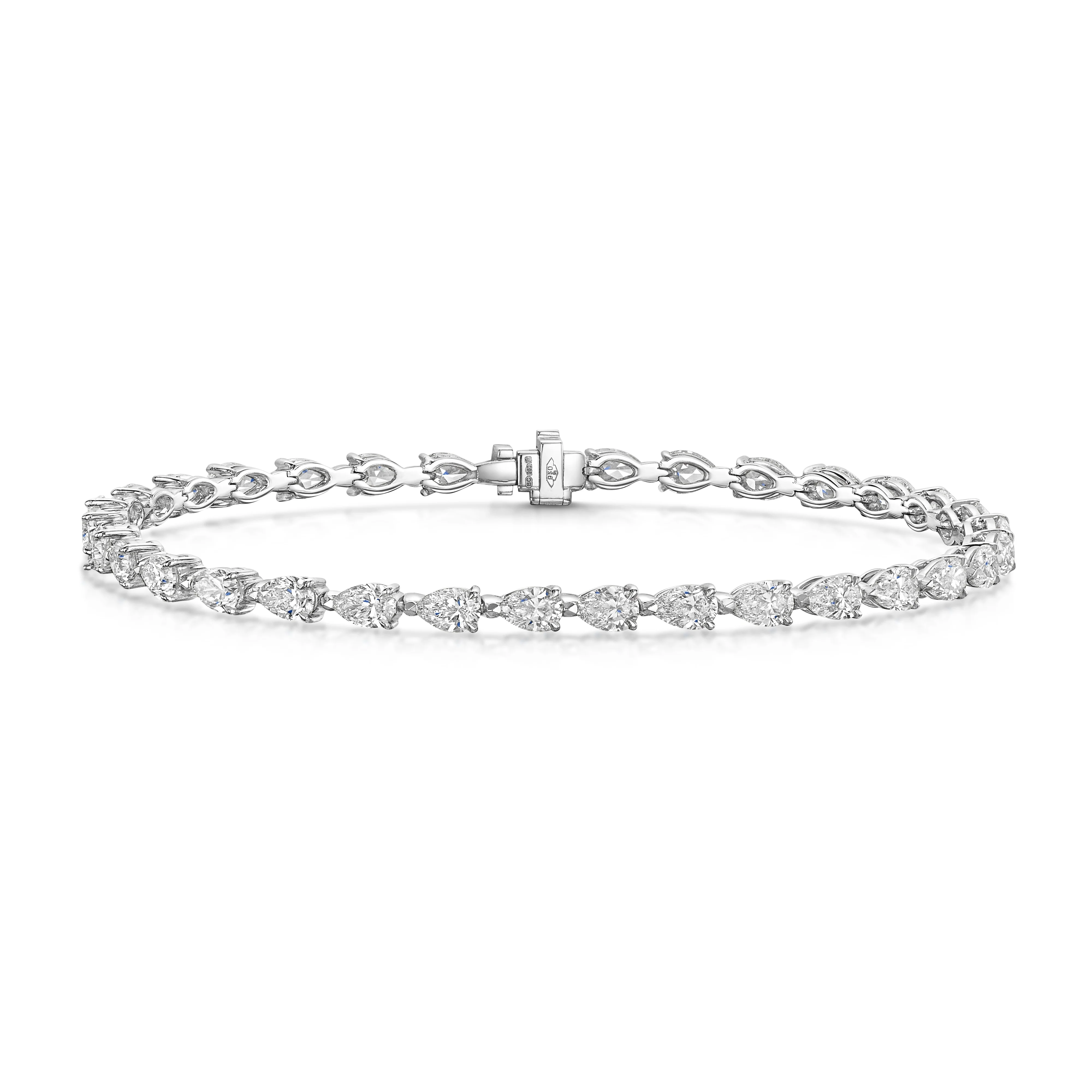Platinum Pear Cut Diamond Claw Set Tennis Bracelet