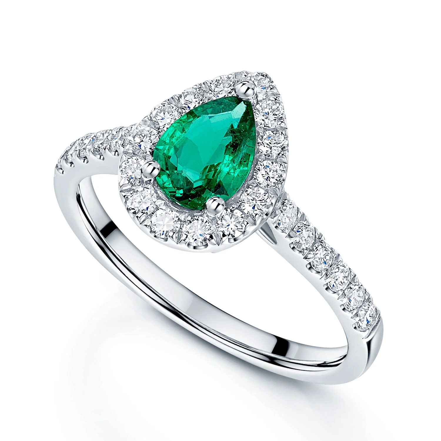 Platinum Pear Cut Emerald And Diamond Halo Ring