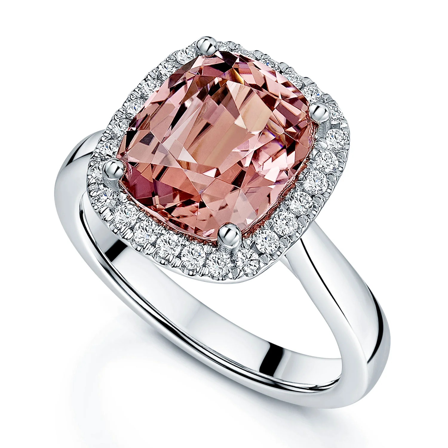 Platinum Pink Tourmaline With Diamond Halo Ring