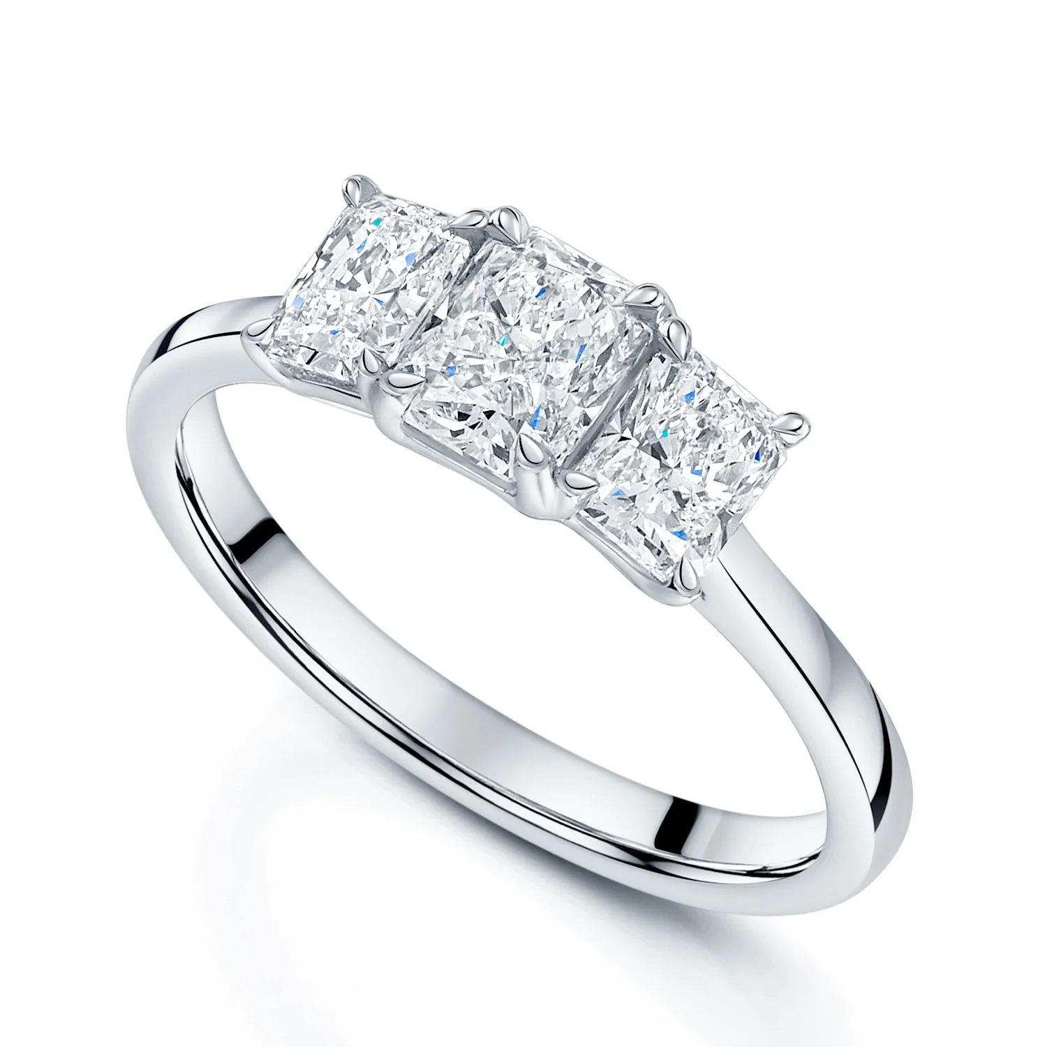 Platinum GIA Radiant Cut Diamond Three Stone Ring
