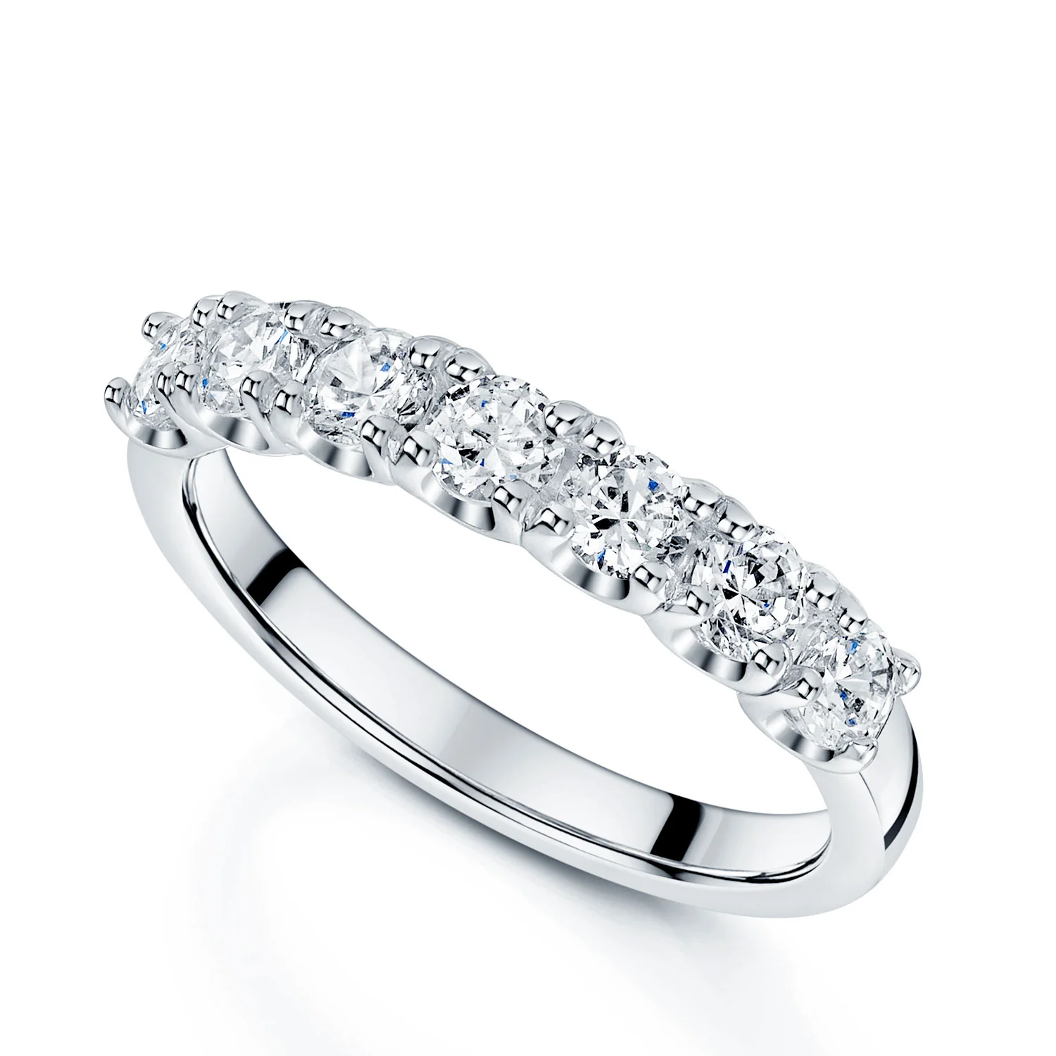 Platinum Round Brilliant Cut 1.00ct Diamond Seven Stone Claw Set Wedding Ring