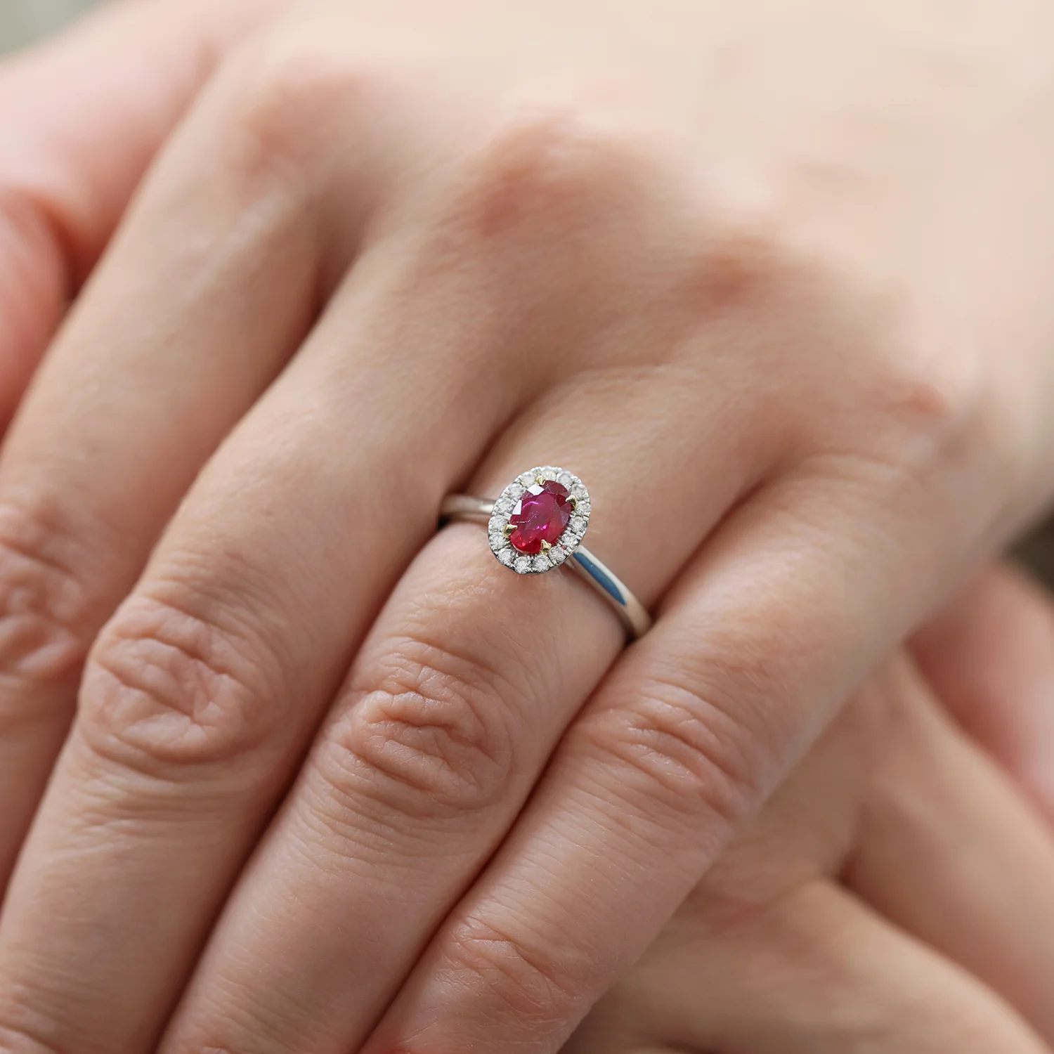 Platinum Ruby And Diamond Halo Ring - Image 3