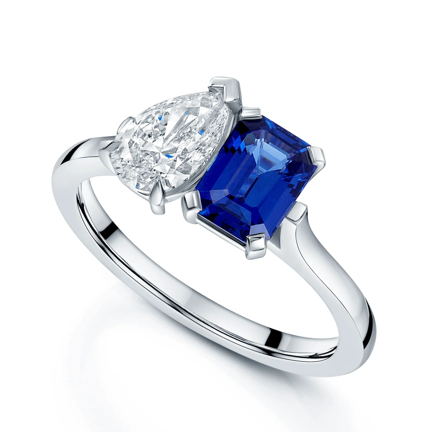 Platinum Toi Et Moi Sapphire And Pear Cut Diamond Two Stone Ring