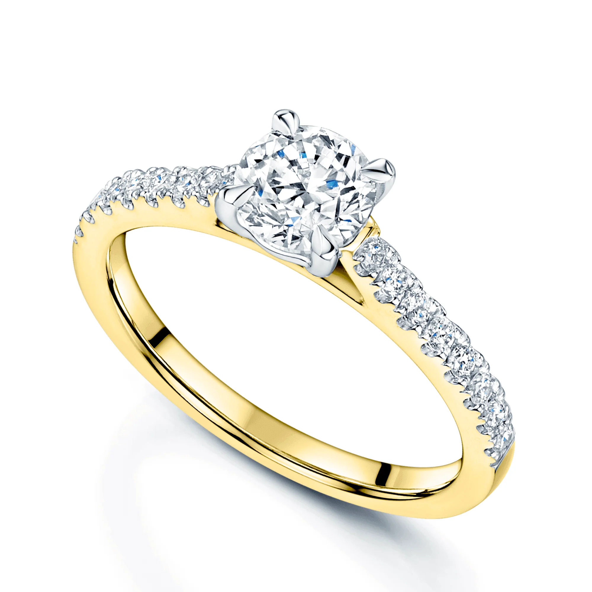 Simply Solitaire Collection 18ct Yellow Gold Diamond Solitaire Engagement Ring With Diamond Shoulders GIA Certified 0.50 Carat