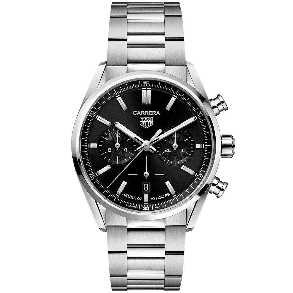 Carrera 42mm Black Dial Automatic Chronograph Bracelet Watch