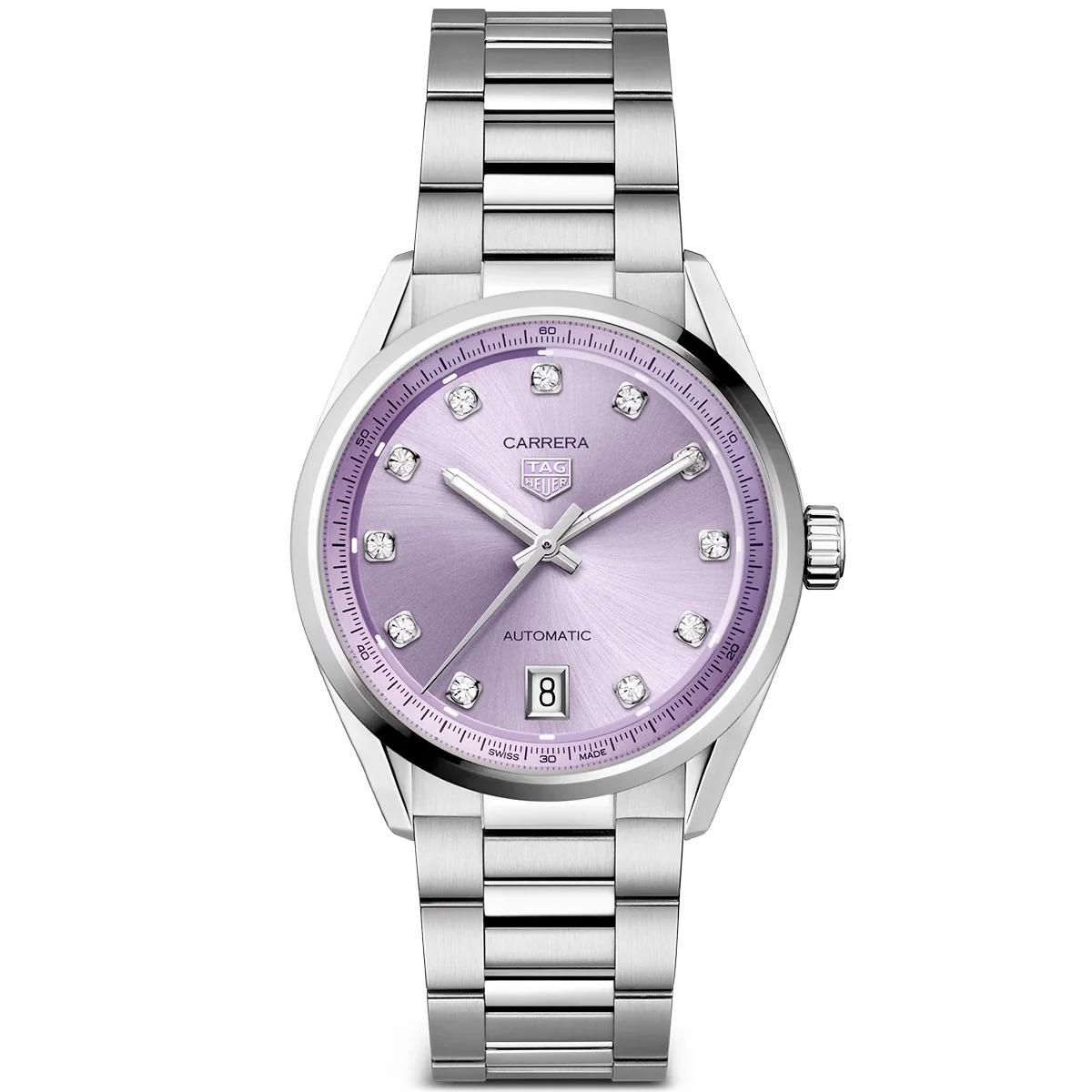 Carrera Date 36mm Lavender Purple Diamond Dial Ladies Watch