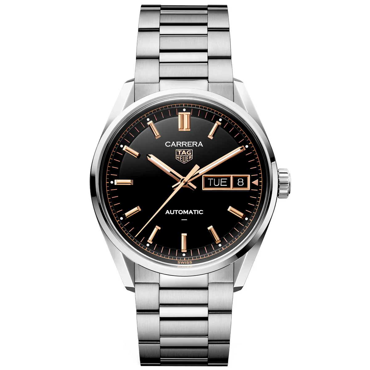 Carrera Day-Date 41mm Black/Rose Dial Automatic Bracelet Watch