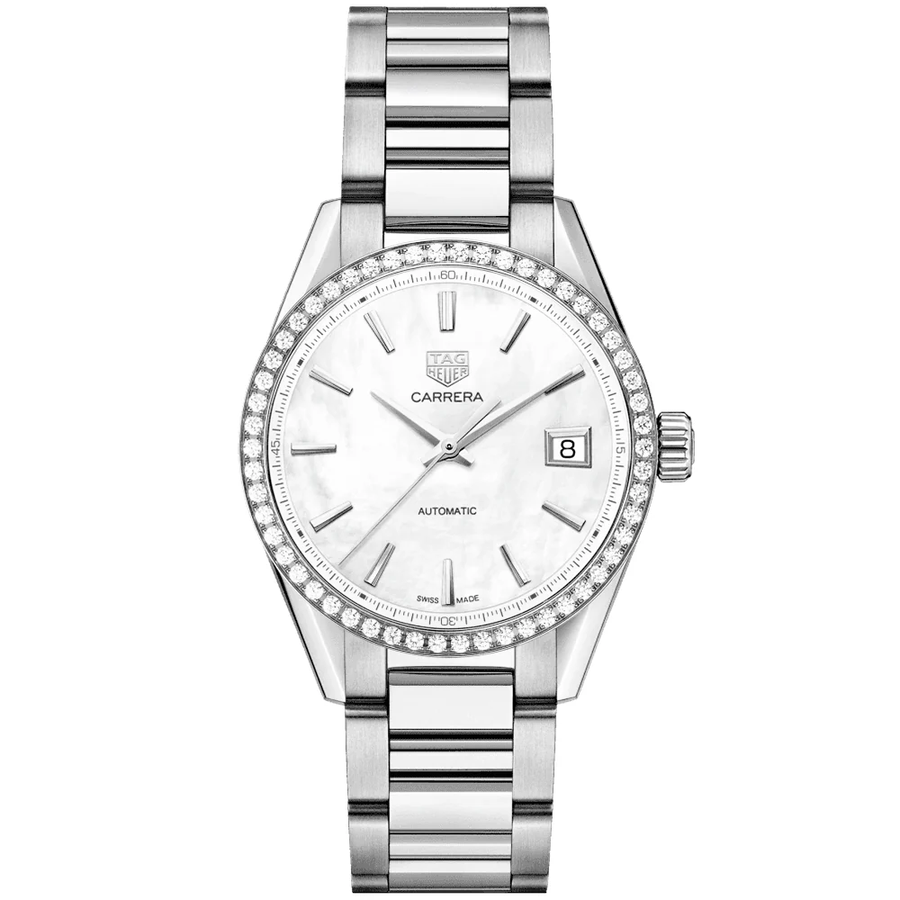 Carrera 36mm White Mother of Pearl Dial Diamond Bezel Automatic Watch