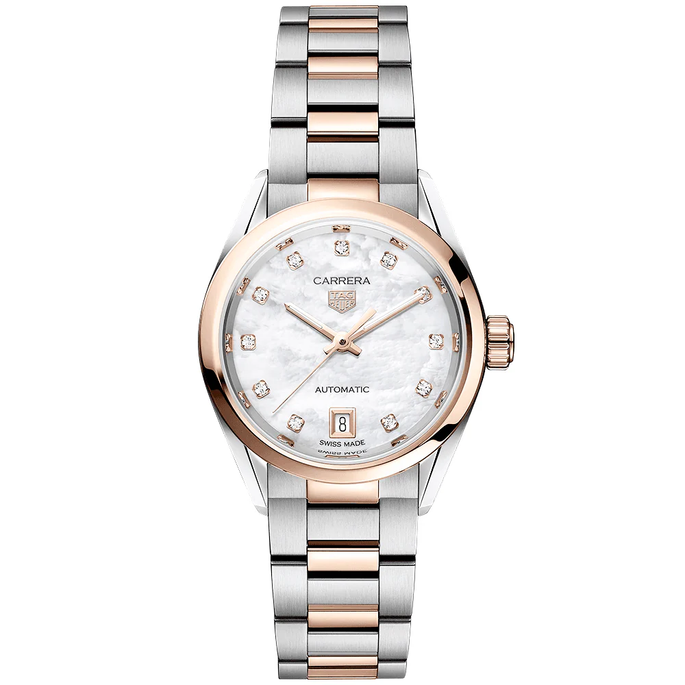 Carrera 29mm Two-Tone White Mother of Pearl Diamond Dial Bracelet Watch