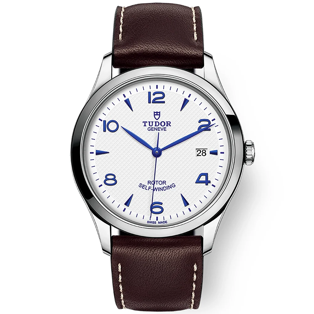 1926 41mm Opaline/Blue Arabic Dial Mens Automatic Strap Watch
