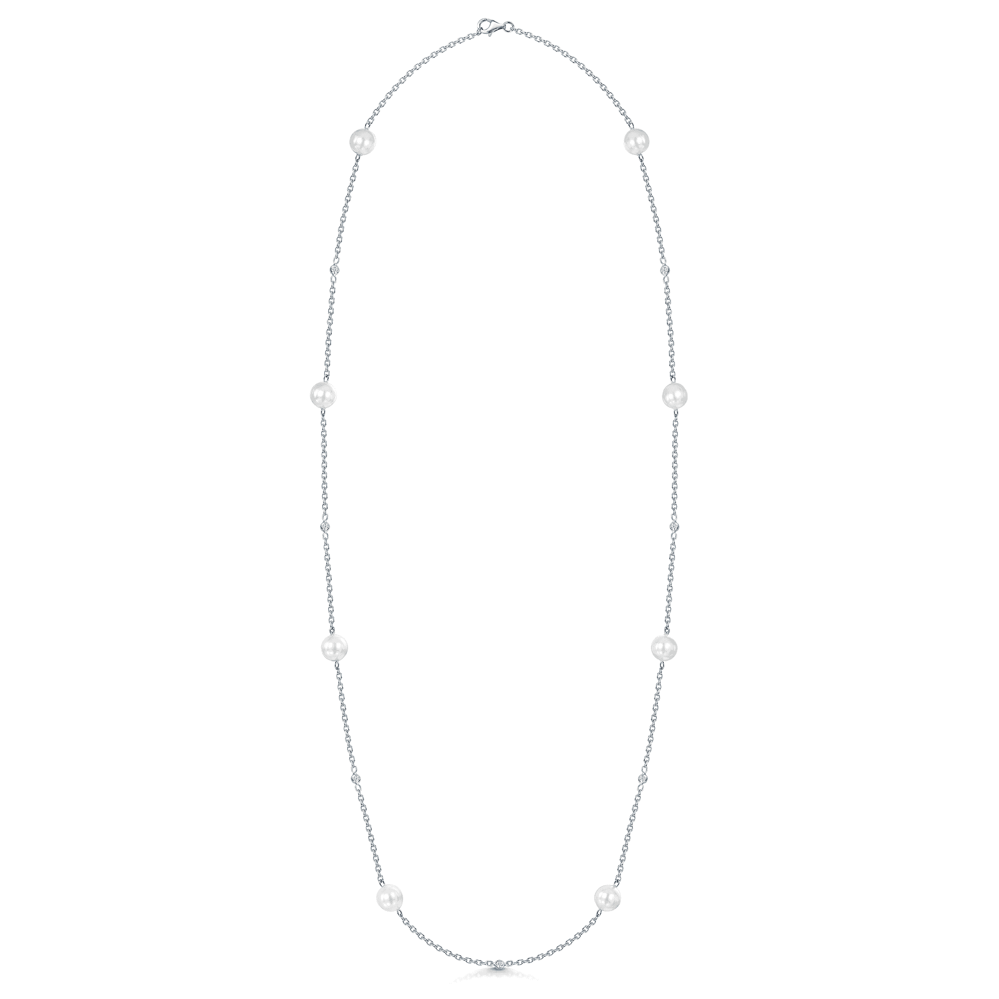 18ct White Gold Pearl & Diamond Set Long Chain Necklet - Image 2