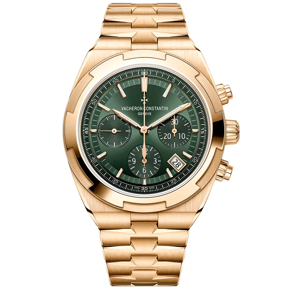 Overseas Chronograph 18ct Pink Gold Green Dial Automatic Bracelet Watch