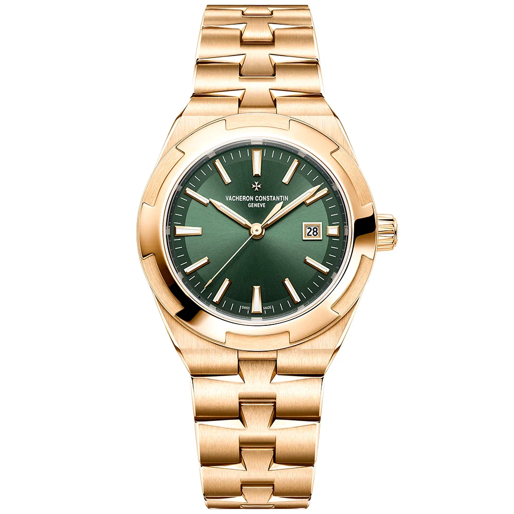 Overseas Self-Winding 34.5mm 18ct Pink Gold Green Dial Ladies Watch