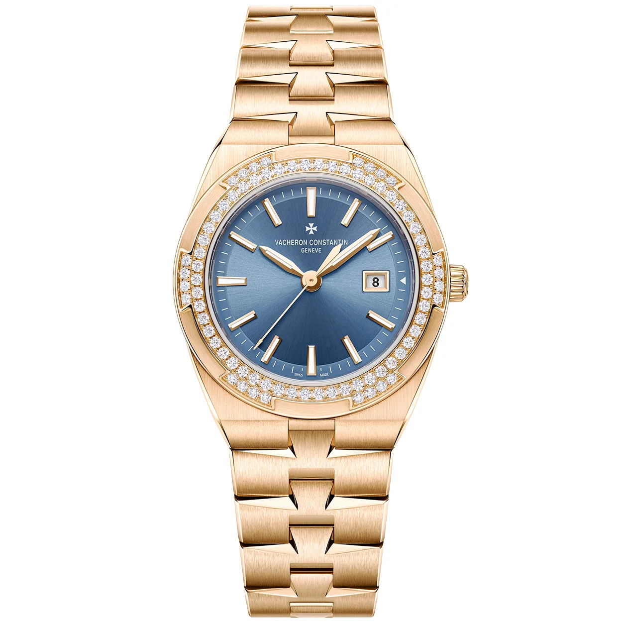 Overseas Quartz 33mm 18ct Pink Gold Blue Dial Diamond Set Watch