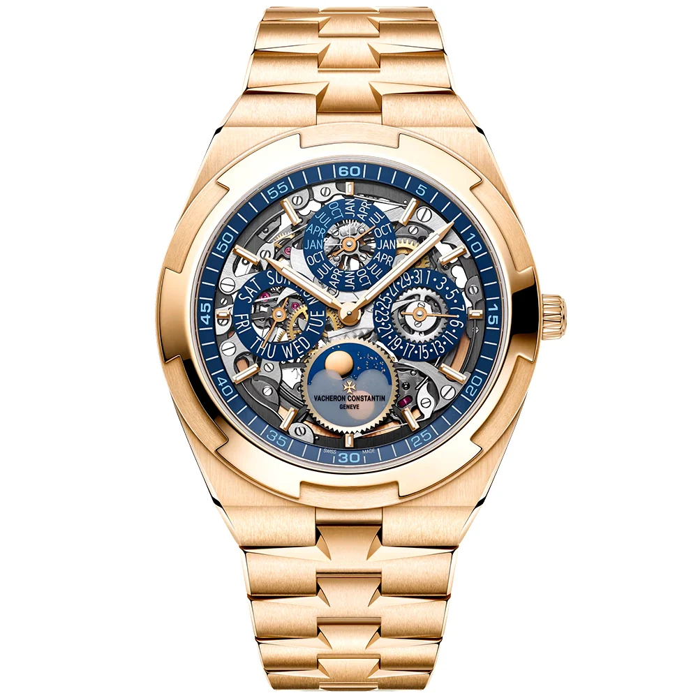 Overseas Perpetual Calendar Ultra-Thin Blue Skeleton 18ct Pink Gold Watch