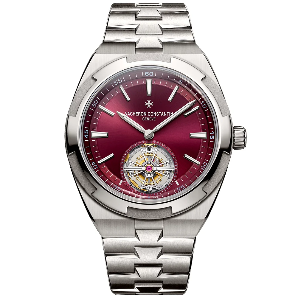 Overseas Tourbillon 42.5mm Burgundy Red Dial Titanium Bracelet Watch