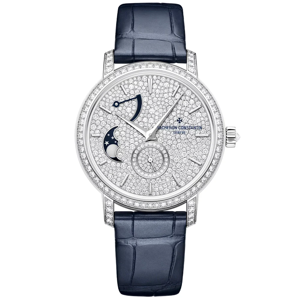 Traditionnelle Moon Phase 18ct White Gold Diamond Dial Set Ladies Watch