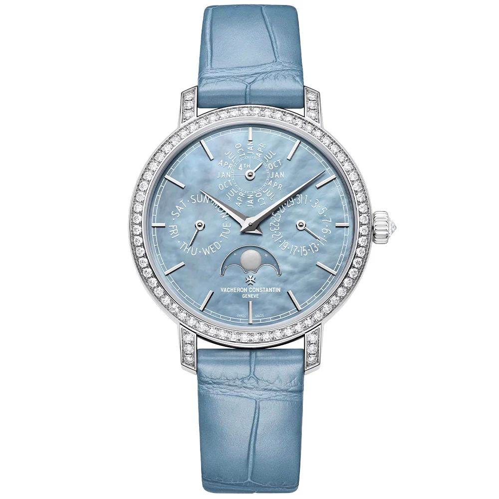 Traditionnelle Perpetual Calendar Ultra-Thin Light Blue Ladies Strap Watch
