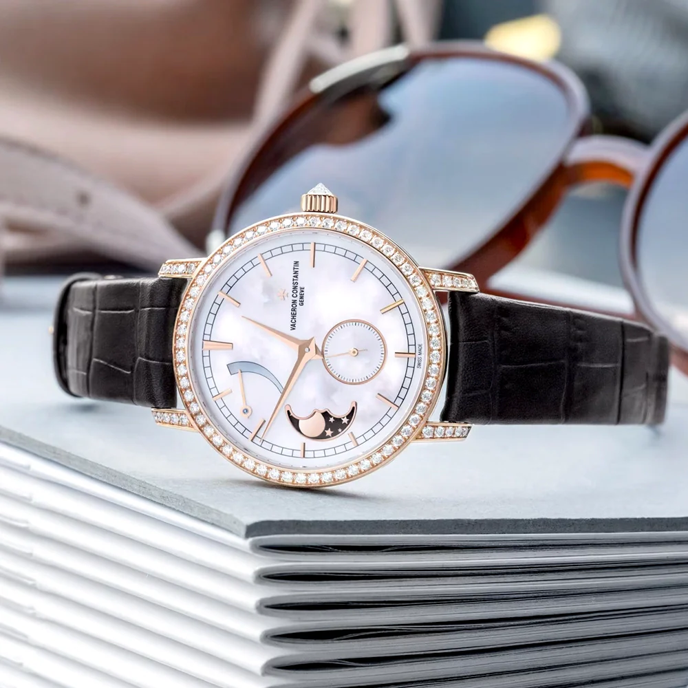 Traditionnelle Moon Phase 18ct Pink Gold Diamond Set Ladies Watch - Image 2