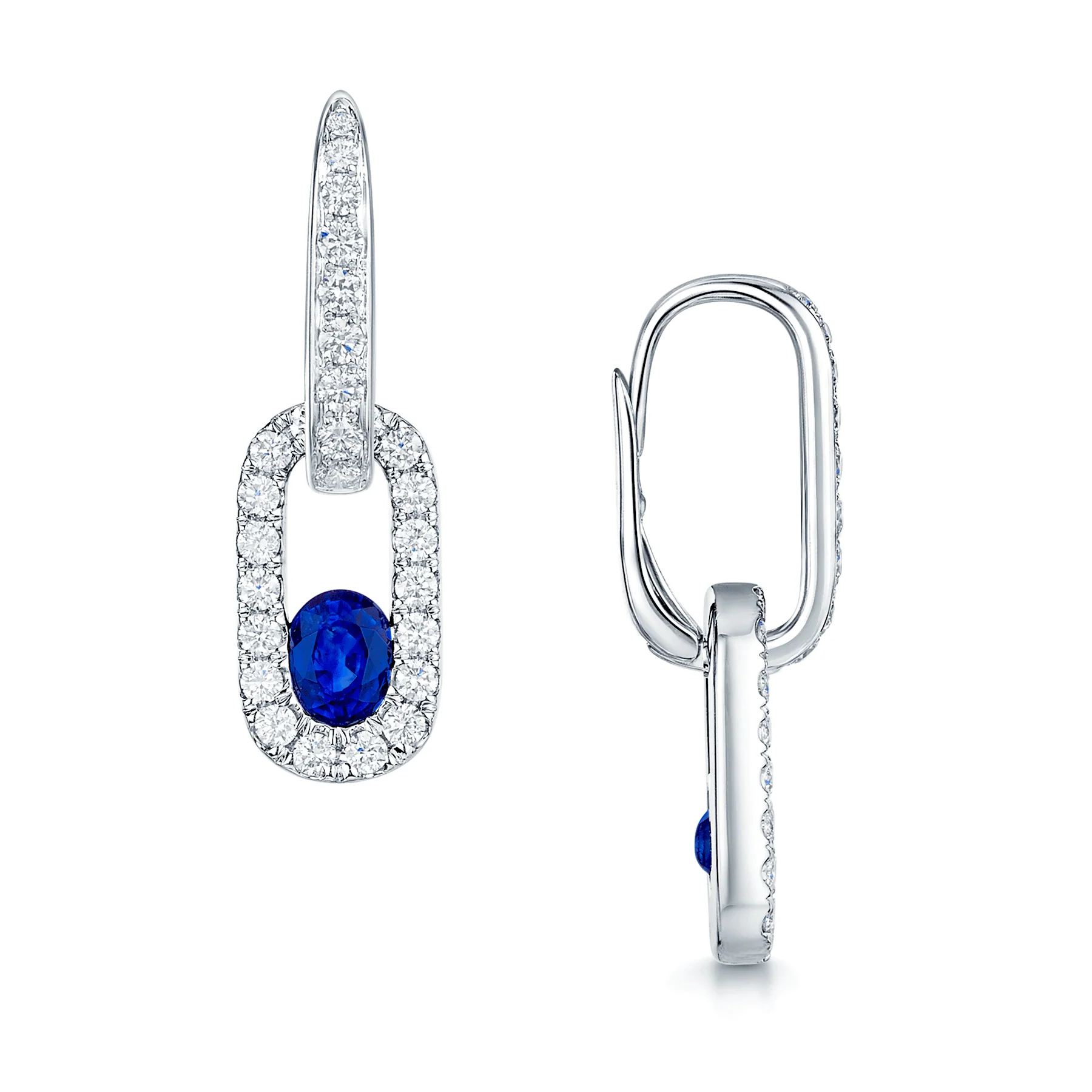 Verve Collection 18ct White Gold Oval Cut Sapphire And Diamond Set Loop Drop Earrings